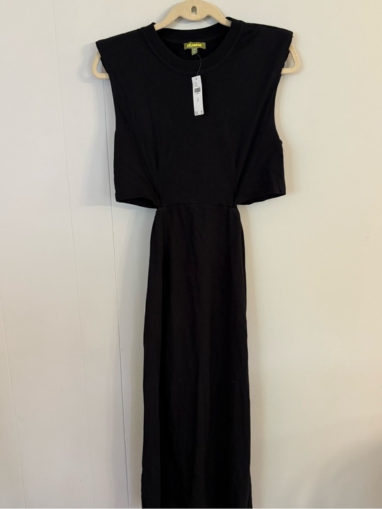 Anthropologie Dresses & Skirts - Anthropologie 100% Cotton Black Sleeveless Maxi Cutout Dress Padded Shoulders XS